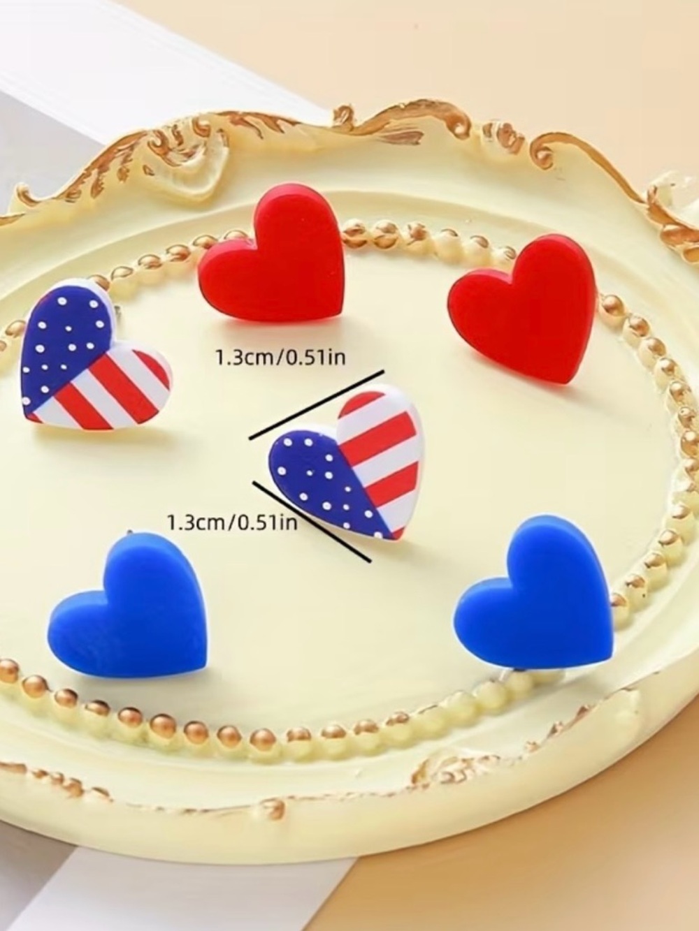 Patriotic Heart Stud Earring Set - Red, Blue, American Flag - Picture 3 of 3